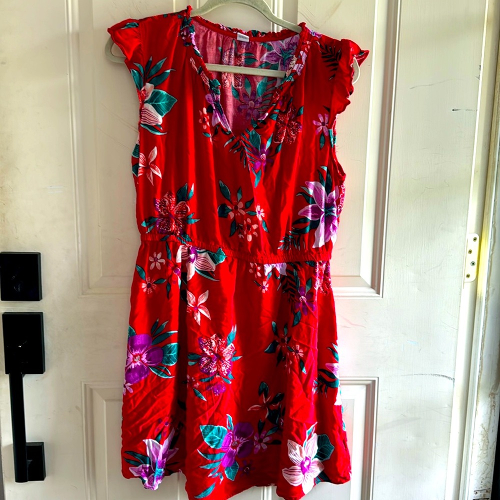 Red Old Navy Tropical Floral Print Summer Dress